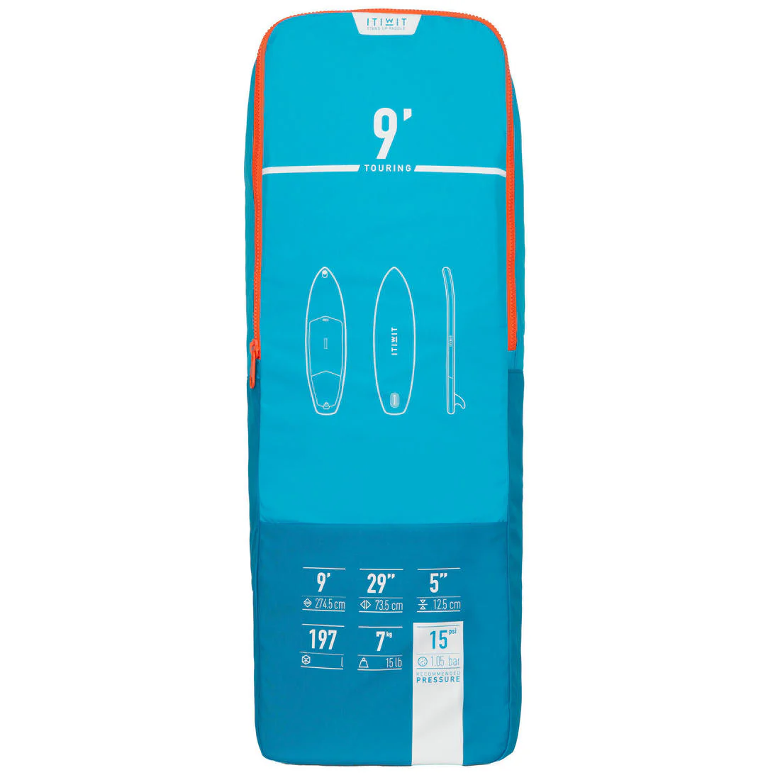 X100 9FT TOURING INFLATABLE STAND-UP PADDLEBOARD - BLUE / ORANGE - Image 18